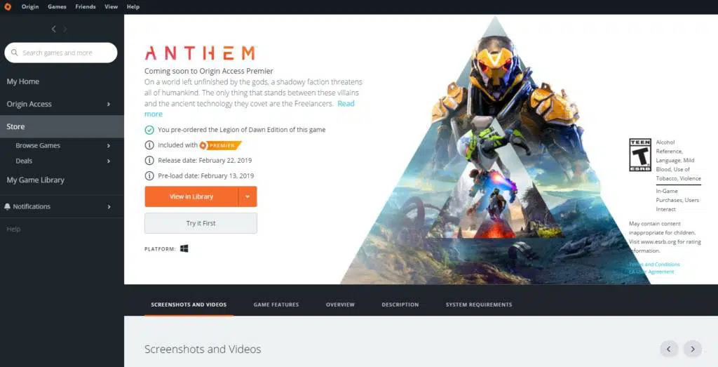 Anthem Vip Demo Origin