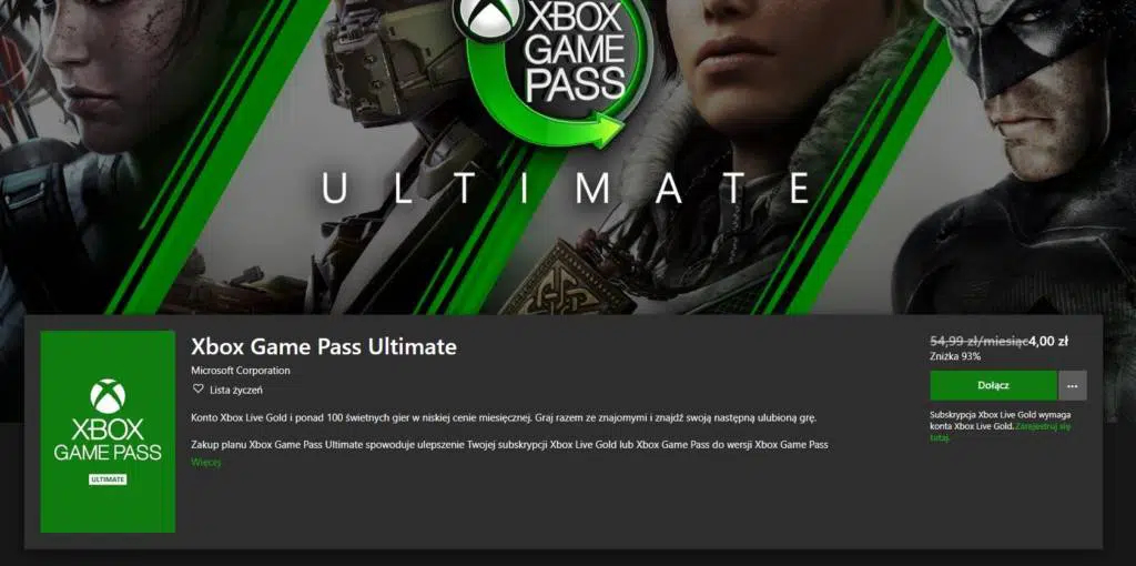 Za 4 zł zamień zwykłego Xbox Live Gold na Xbox Game Pass Ultimate! 2 Za 4 Złote Xbox Game Pass Ultimate