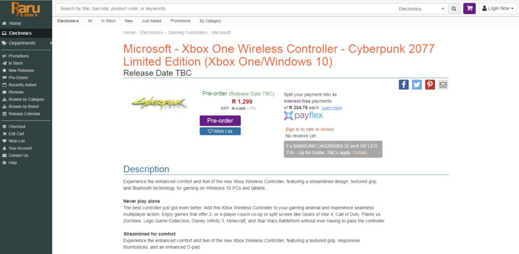 Cyberpunk 2077 Kontroler Xbox One