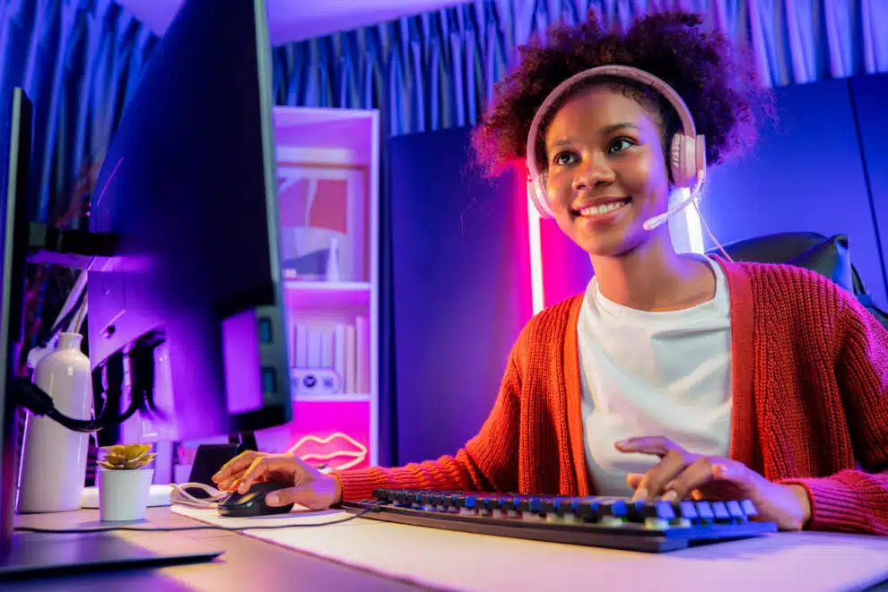 African American Girl Streamer Playing Online Fighting With Esport. Tastemaker.