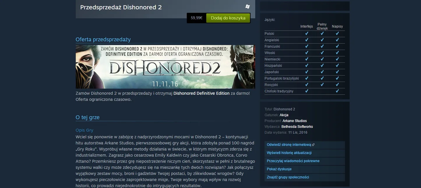 Dishonored 2 z polskim dubbingiem 2 Dishonored 2